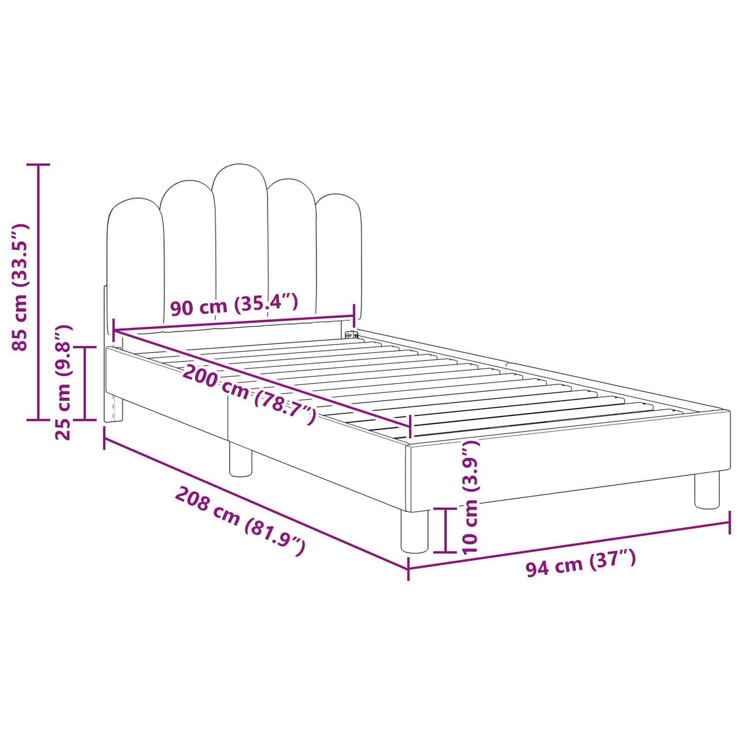 Barnsängram med sänggavel Ljusgrå 90 x 200 cm tyg