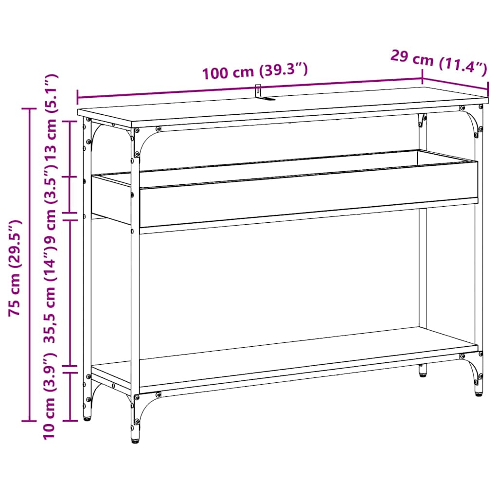 Konsolbord artisan ek 100 x 29 x 75 cm Konstruerat trä