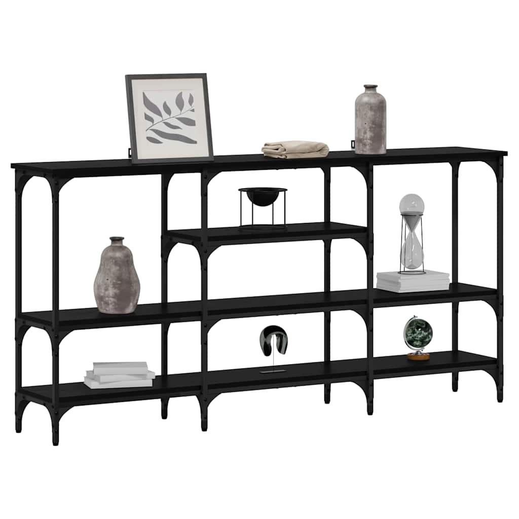 Konsolbord med hylla Svart ek 160 x 29 x 80 cm Konstruerat trä