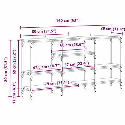 Konsolbord med hylla Svart ek 160 x 29 x 80 cm Konstruerat trä