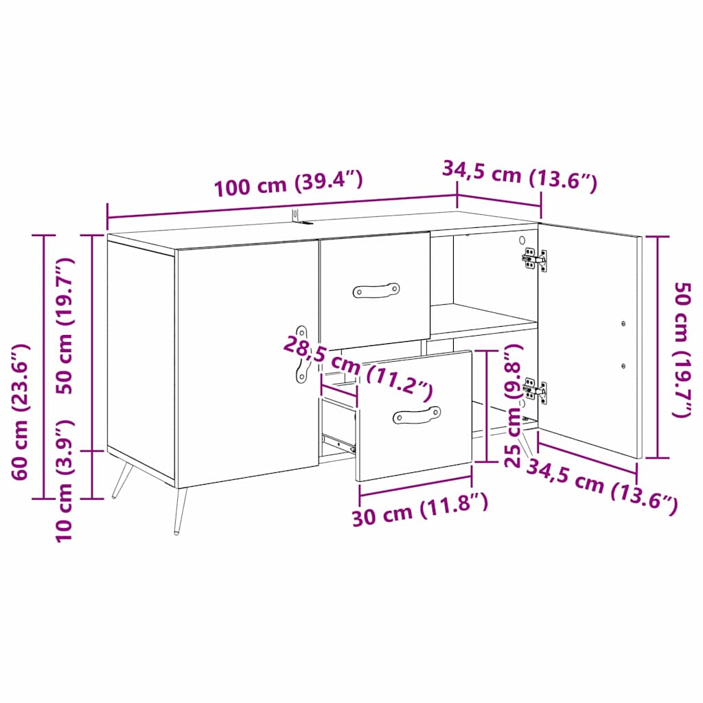 Sideboard med låda Artisan Ek 100 x 36 x 60 cm Konstruerat trä