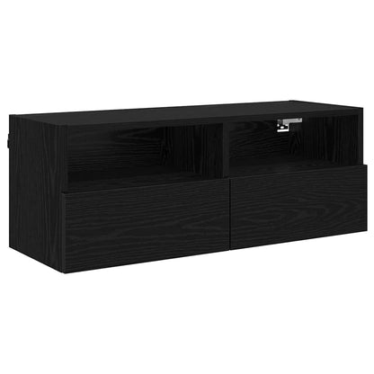 TV-väggskåp 2 pcs Svart Ek 80 x 30 x 30 cm Konstruerat trä