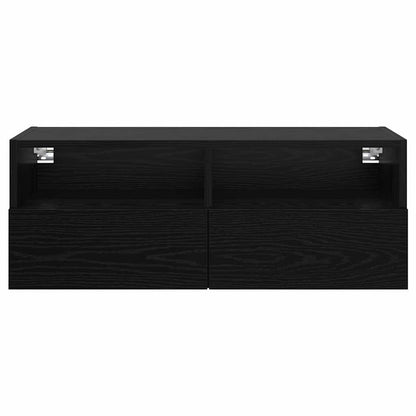TV-väggskåp 2 pcs Svart Ek 80 x 30 x 30 cm Konstruerat trä