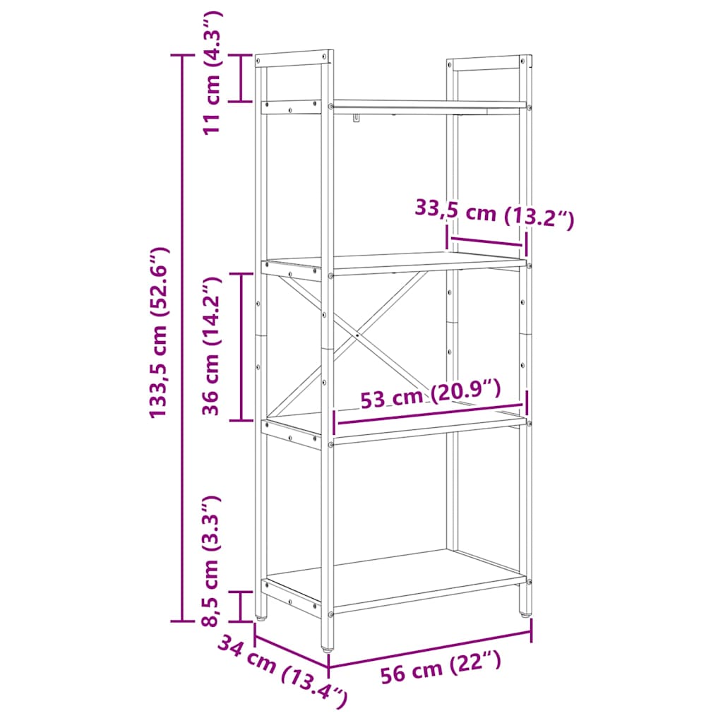 Hyllsystem Grå Sonoma 56 x 34 x 133,5 cm Konstruerat trä