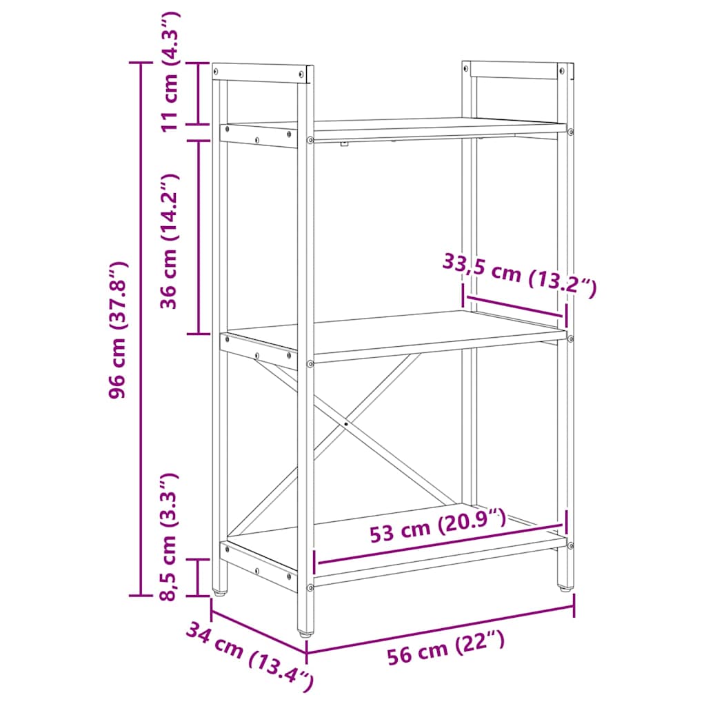Hyllsystem Gammalt trä 56 x 34 x 96 cm Konstruerat trä