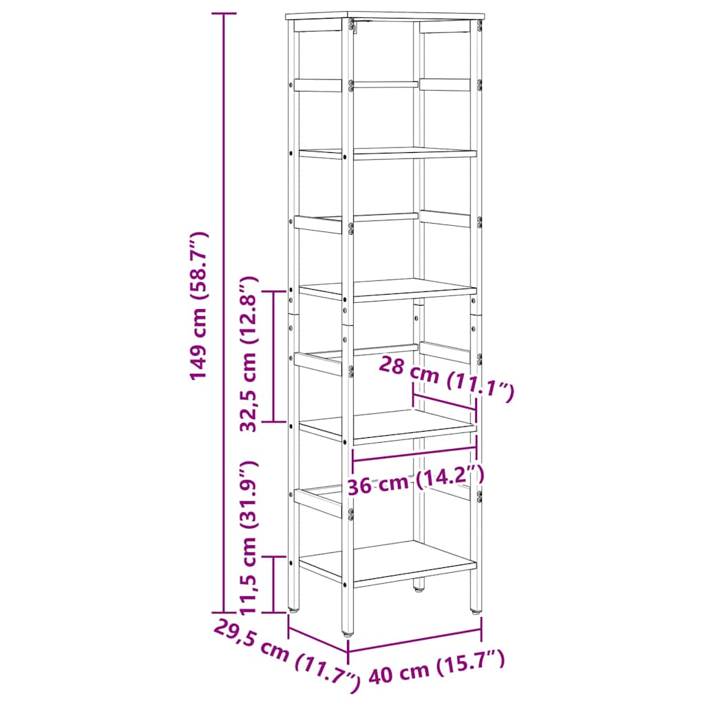 Hyllsystem Svart Ek 40 x 29,5 x 149 cm Konstruerat trä