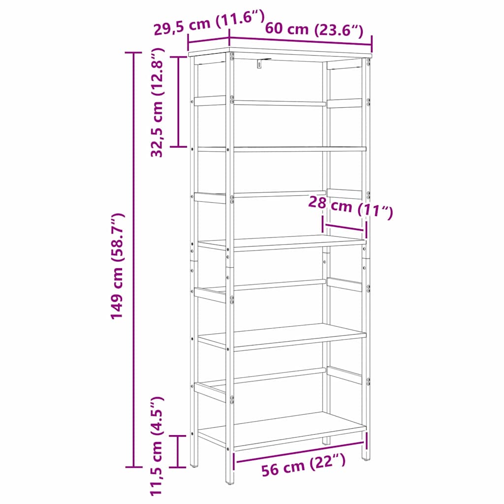Hyllsystem Sonoma-ek 60 x 29,5 x 149 cm Konstruerat trä