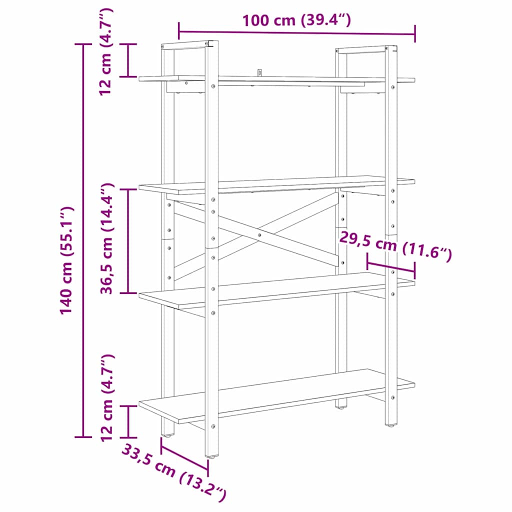 Hyllsystem Rökt ek 100 x 33,5 x 140 cm Konstruerat trä