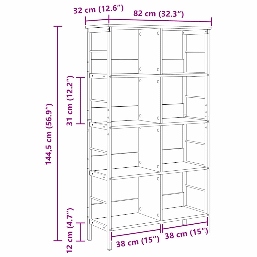Hyllsystem Grå Sonoma 82 x 32 x 144,5 cm Konstruerat trä