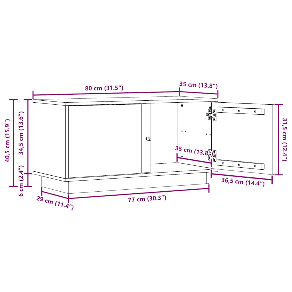 TV-skåp Vaxbrun 80 x 35 x 40,5 cm Massiv furu