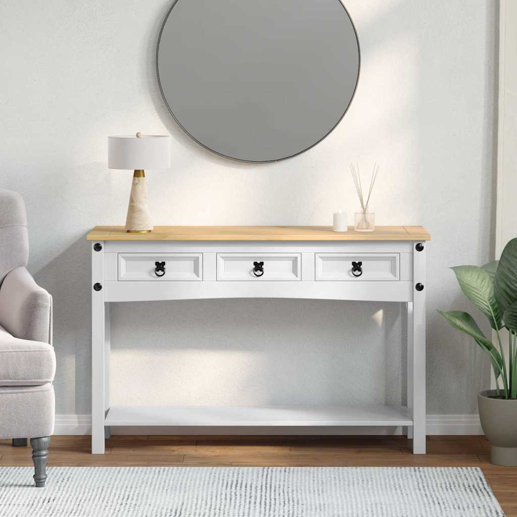 Sidobord med låda Vit 114 x 34,5 x 73 cm Massiv furu