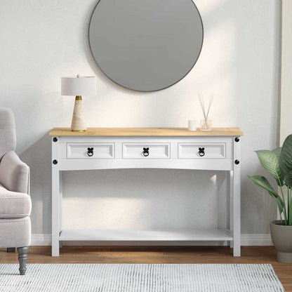 Sidobord med låda Vit 114 x 34,5 x 73 cm Massiv furu