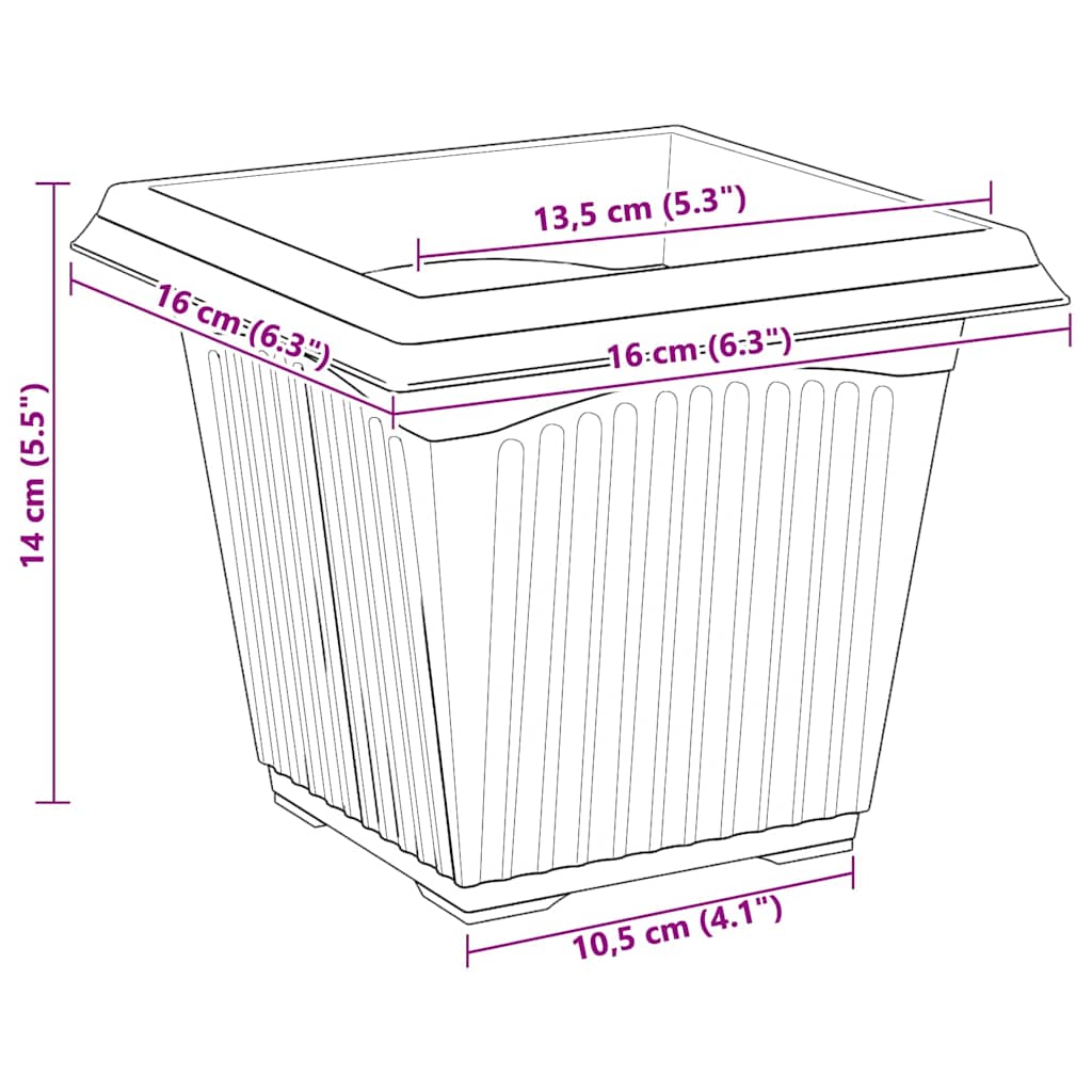 Kvadratisk Blomkruka 24 pcs Svart 16 x 16 x 14 cm Plast