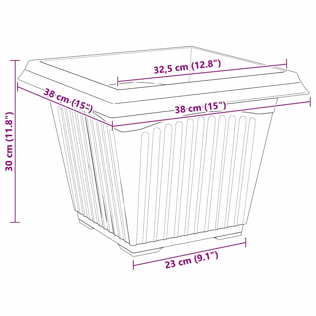 Kvadratisk Blomkruka 24 pcs Svart 38 x 38 x 30 cm Plast