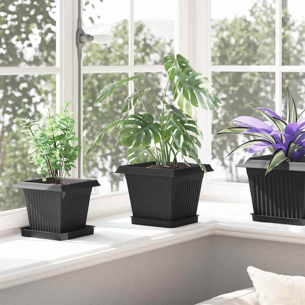 Fyrkantig Blomkruka 6 pcs Svart 15 x 15 x 2 cm Plast