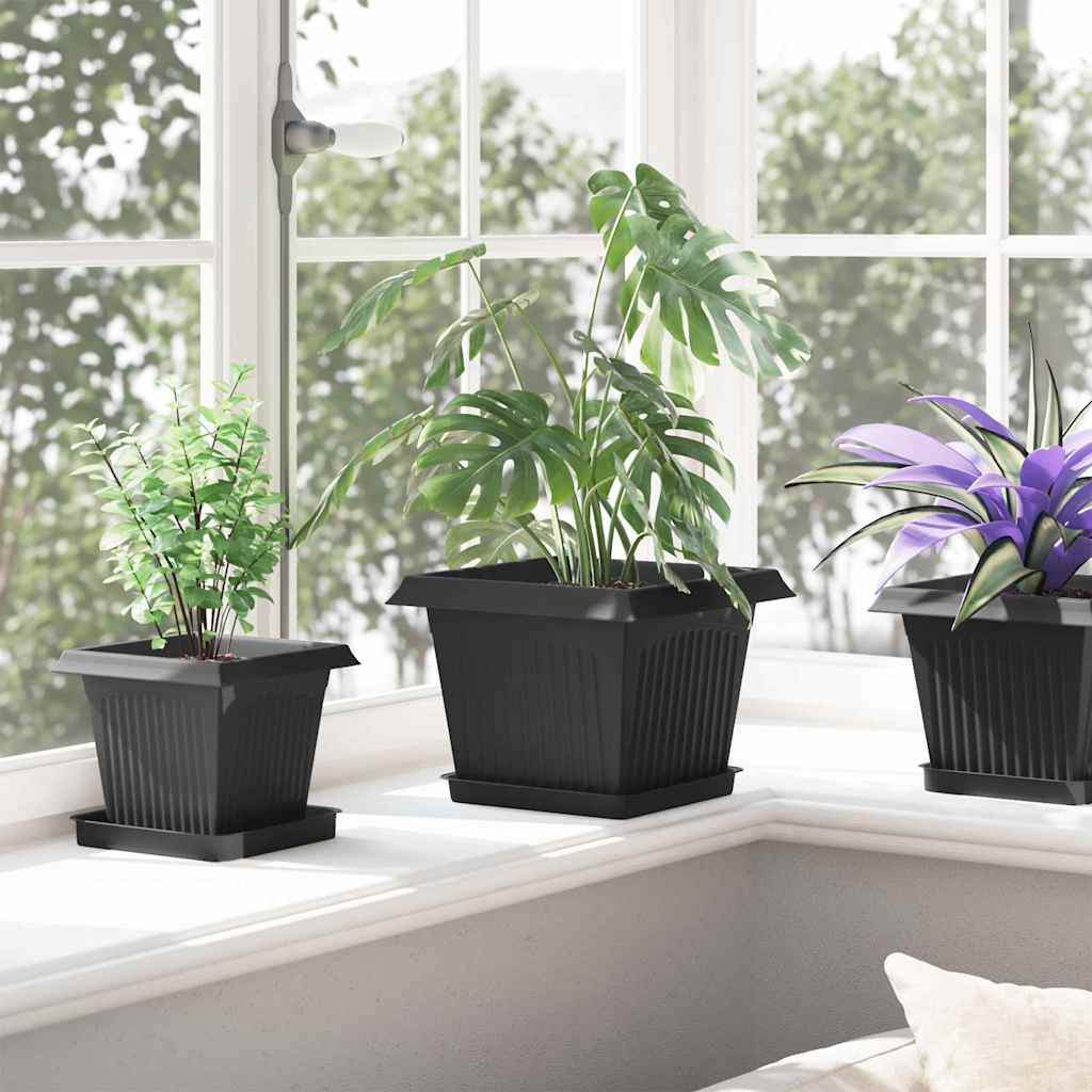Fyrkantig Blomkruka 6 pcs Svart 18 x 18 x 2 cm Plast