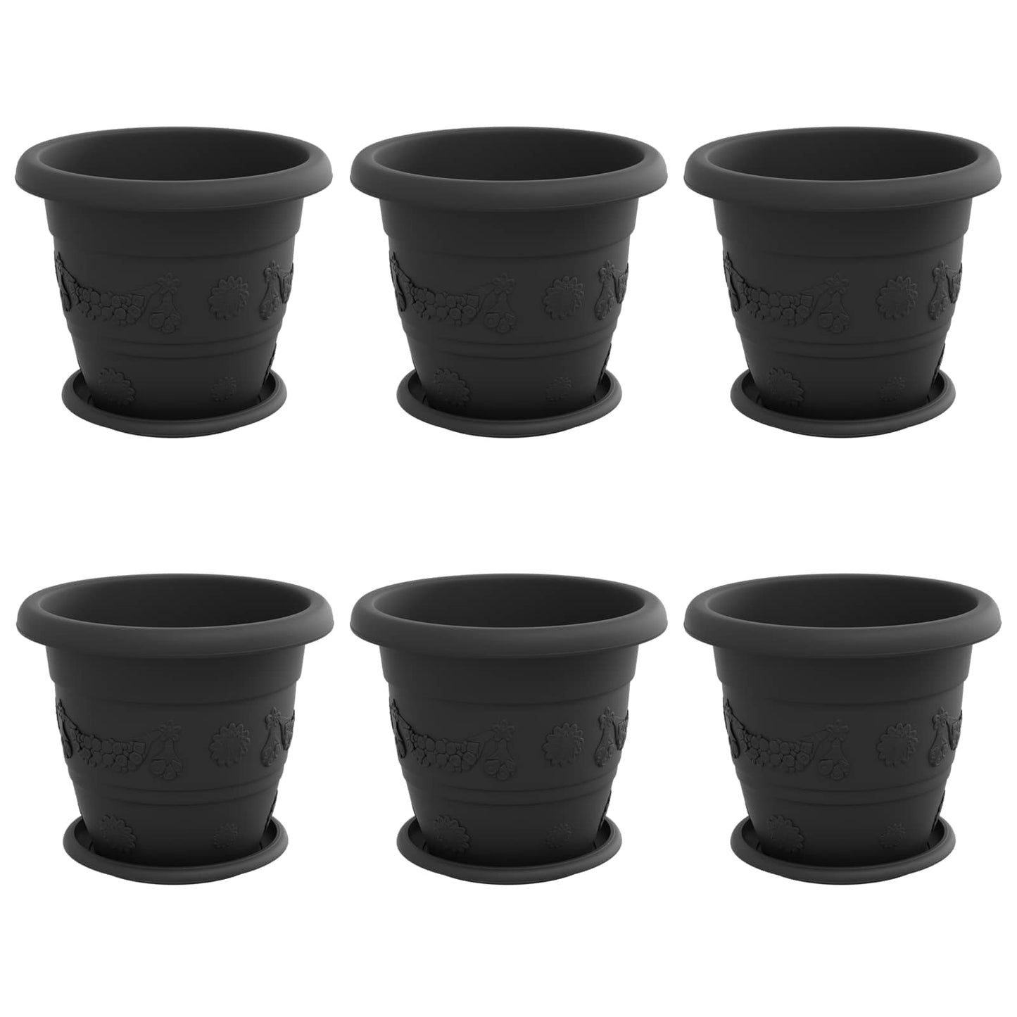 Växtkrukor 6 pcs Svart Ø 26 x 21,5 cm Plast