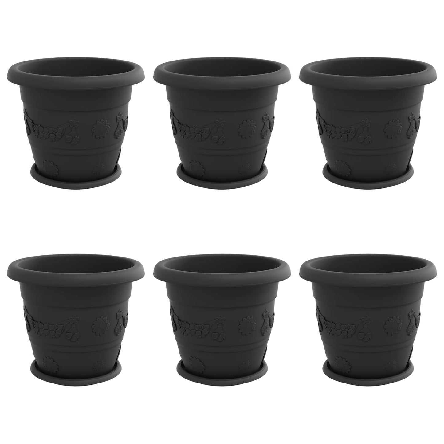 Växtkrukor 6 pcs Svart Ø 26 x 21,5 cm Plast