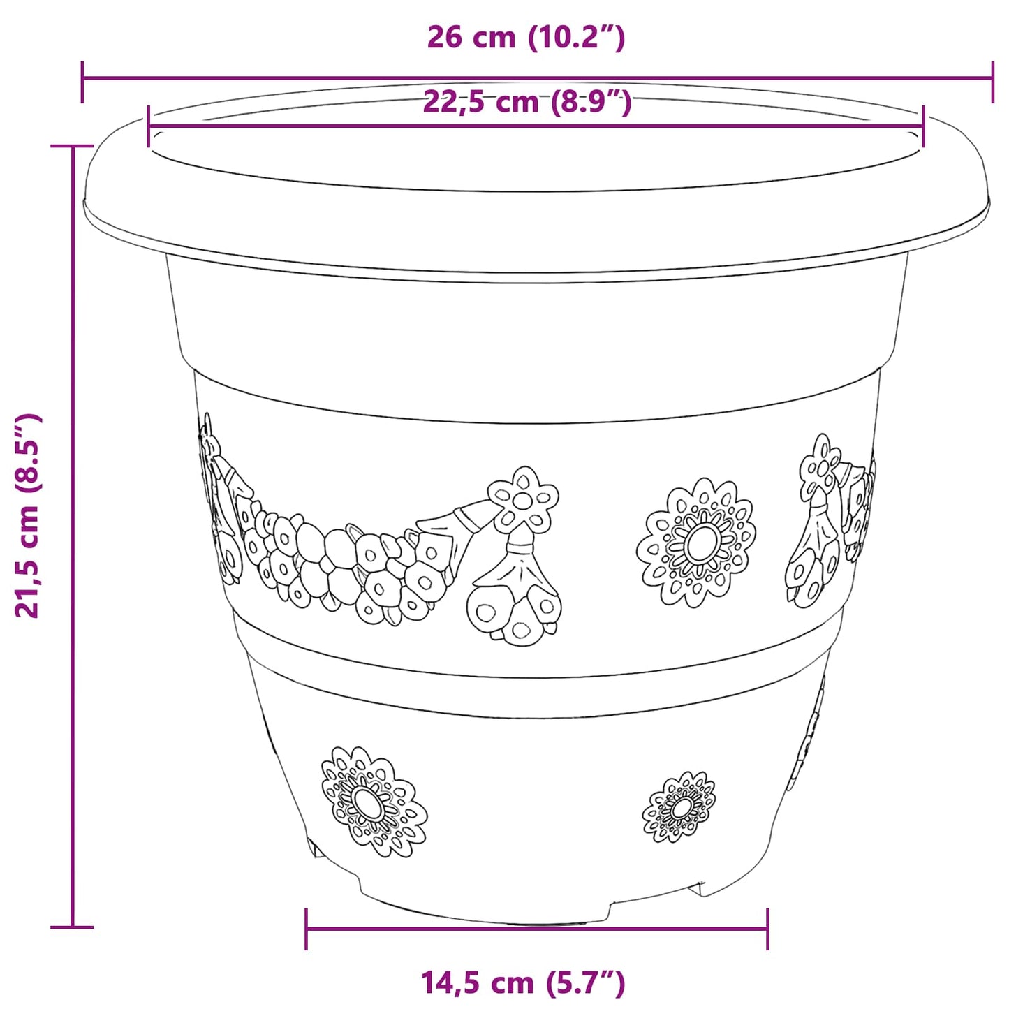 Växtkrukor 24 pcs Svart Ø 26 x 21,5 cm Plast