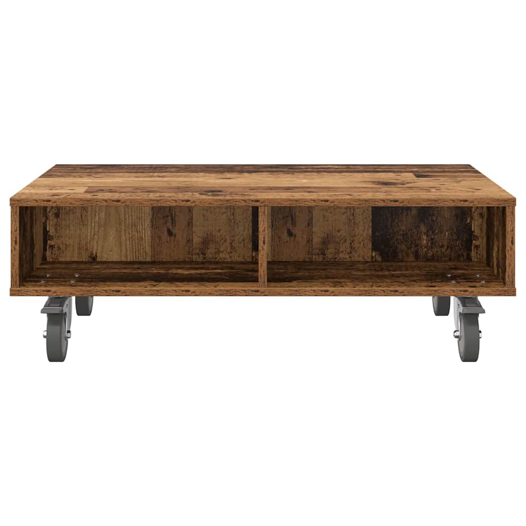 Sido bord med hjul Gammalt trä 90 x 50 x 30 cm Konstruerat trä