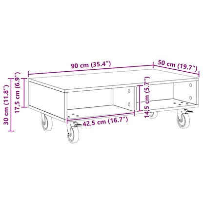 Sido bord med hjul Gammalt trä 90 x 50 x 30 cm Konstruerat trä