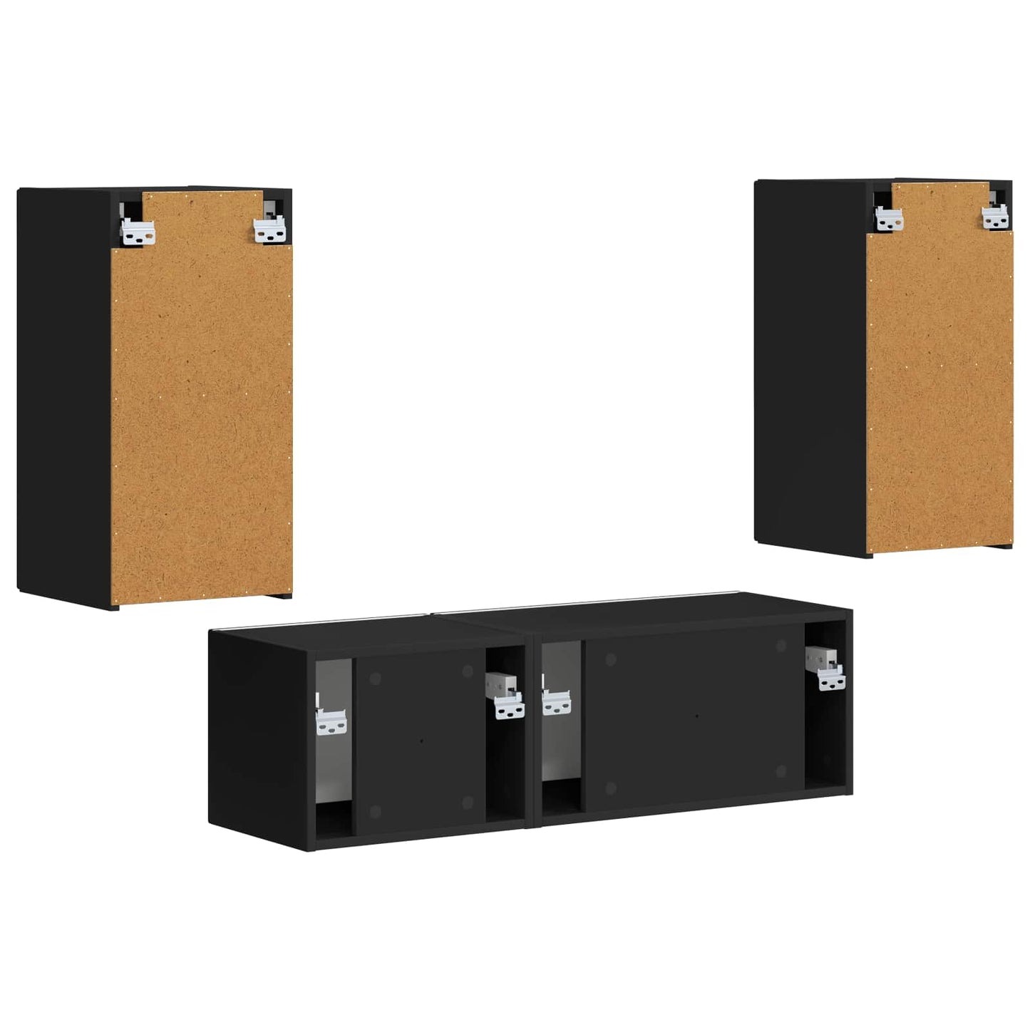 TV väggskåp set Väggmonterad 4 pcs Svart Konstruerat trä