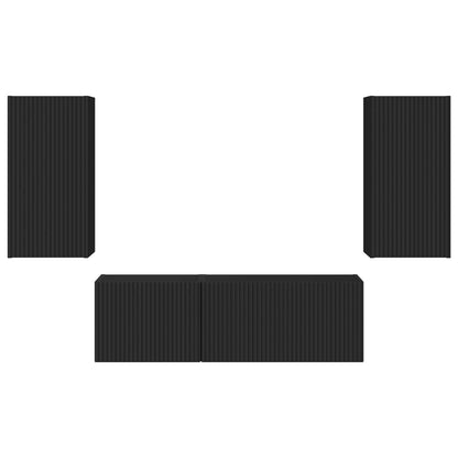 TV väggskåp set Väggmonterad 4 pcs Svart Konstruerat trä