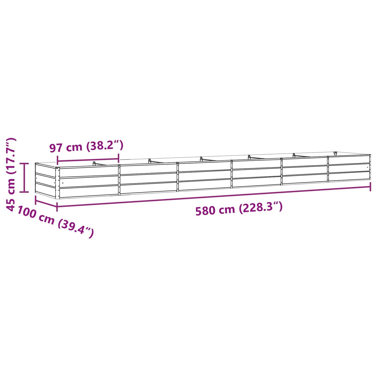 Planteringskärl Pastellgrön 195 x 100 x 45 cm Galvaniserat Stål