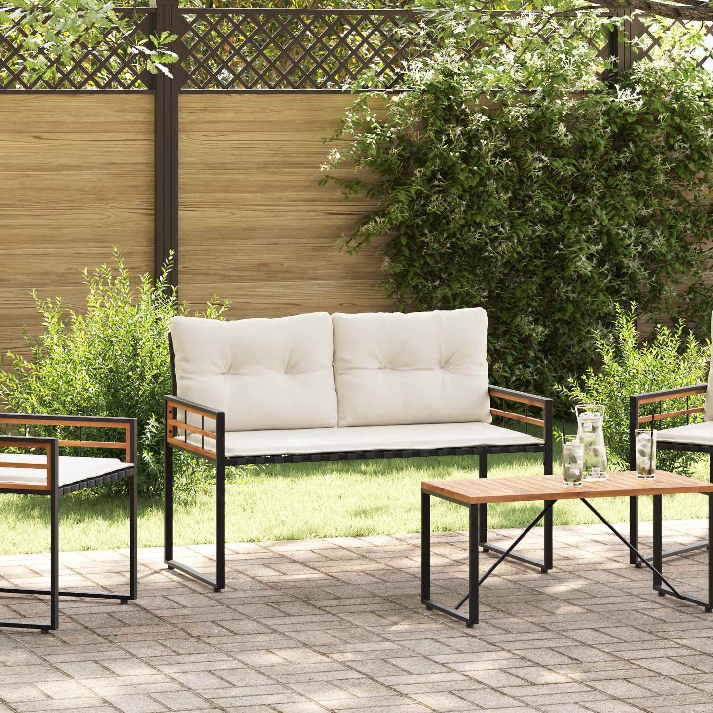 Trälagerssoffa med kudde Enfärgad Kräm 114 x 55 x 77 cm