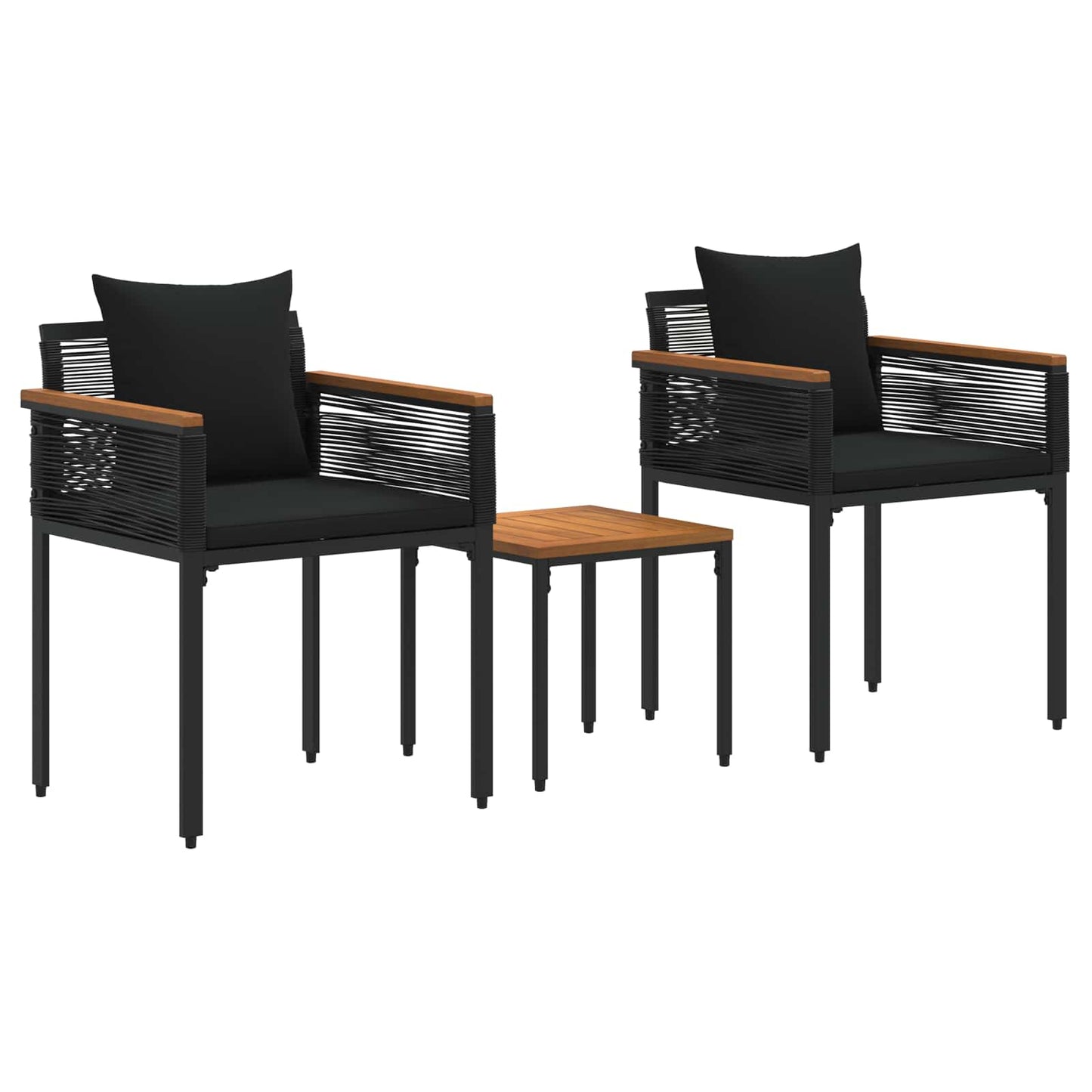 Utemöbelset med kudde 3 pcs Svart PE Rattan