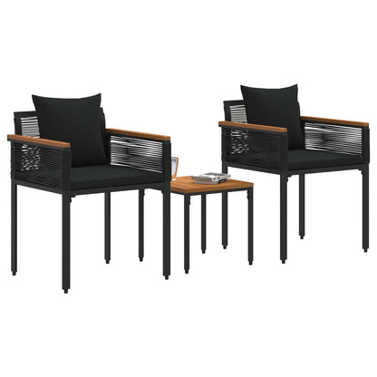 Utemöbelset med kudde 3 pcs Svart PE Rattan