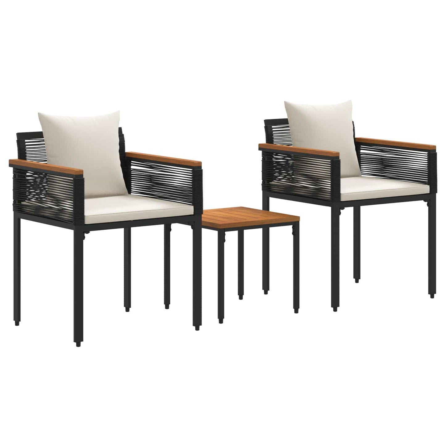 Utemöbelset med kudde 3 pcs Svart och krämvit PE Rattan