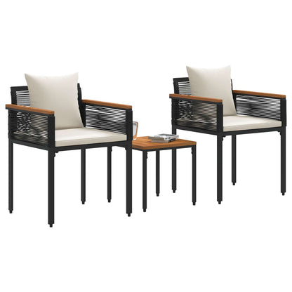 Utemöbelset med kudde 3 pcs Svart och krämvit PE Rattan