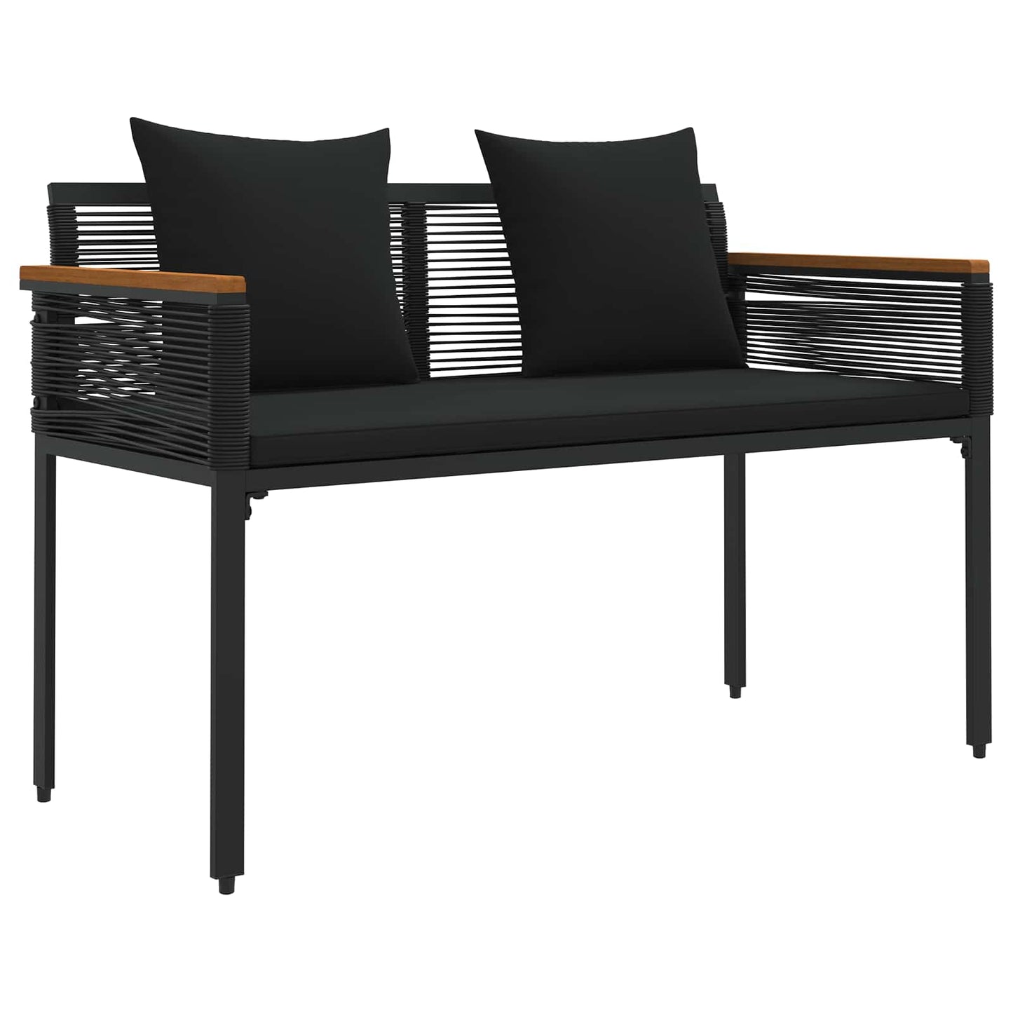 Utomhusbänk med kudde Svart 117 x 54 x 74.5 cm konstrotting