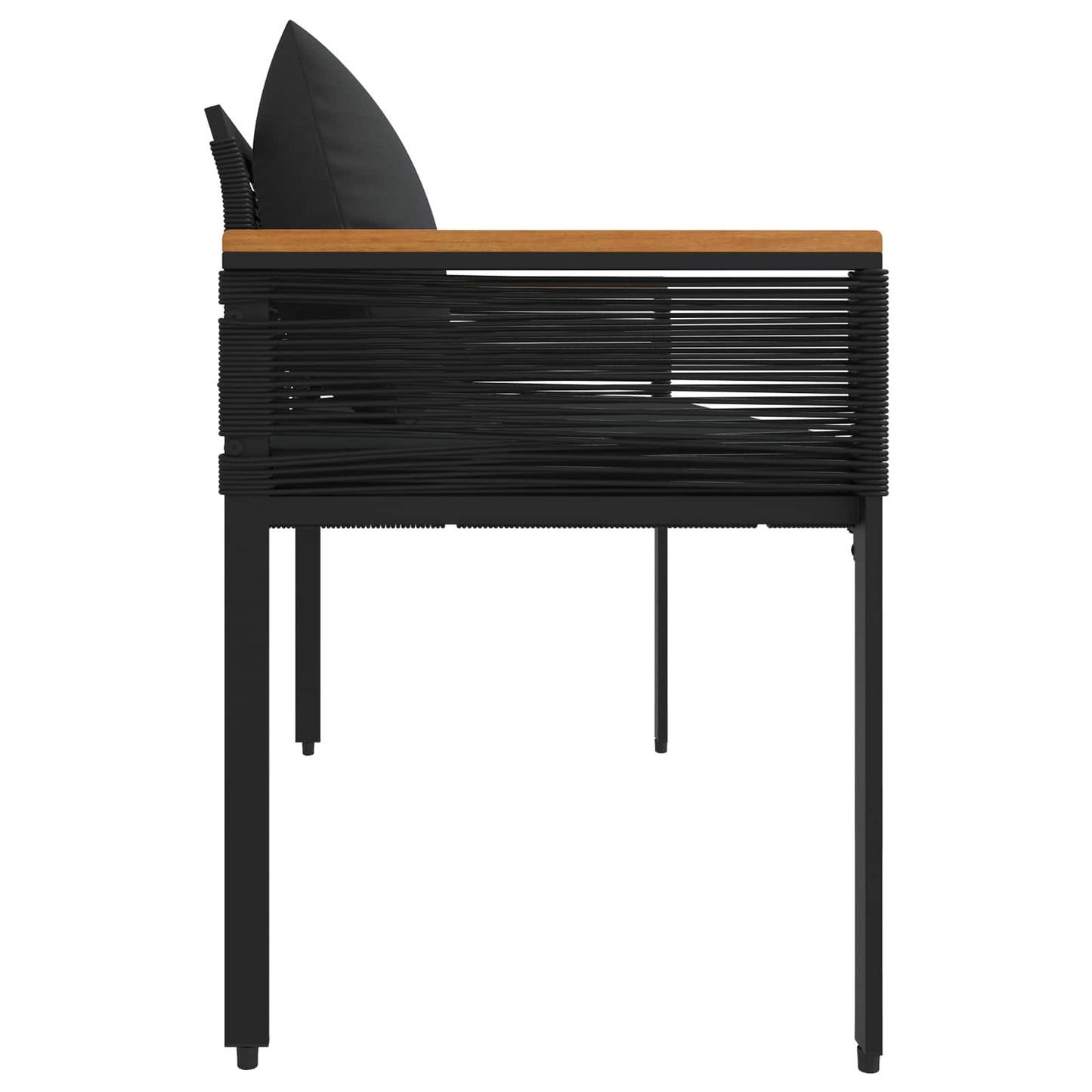 Utomhusbänk med kudde Svart 117 x 54 x 74.5 cm konstrotting