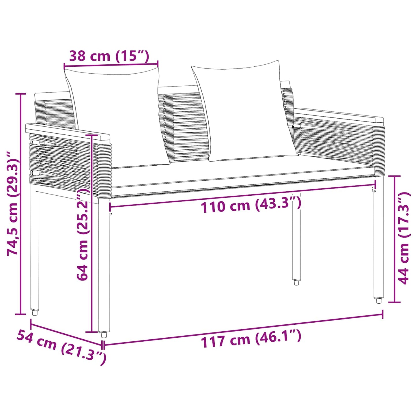 Utomhusbänk Grå och mörkgrå 117 x 54 x 74.5 cm konstrotting