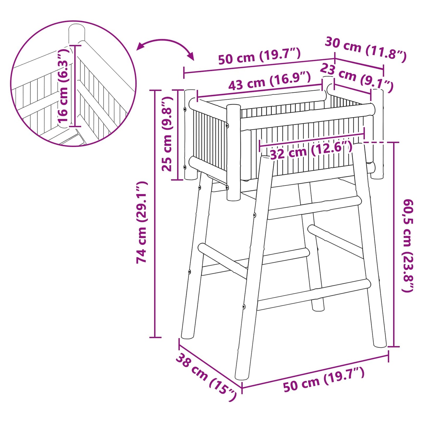 Trädgårdsplanta med hållare Naturfärg 50 x 38 x 74 cm Bambus