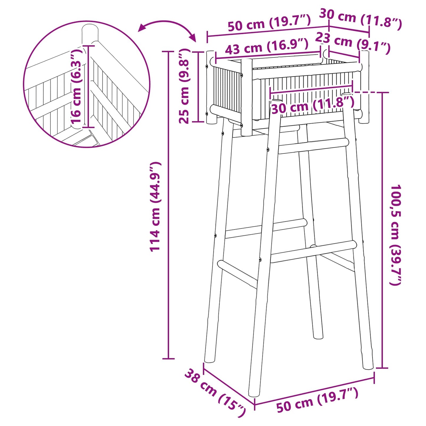Trädgårdsplanta med hållare Naturfärg 50 x 38 x 114 cm Bambus