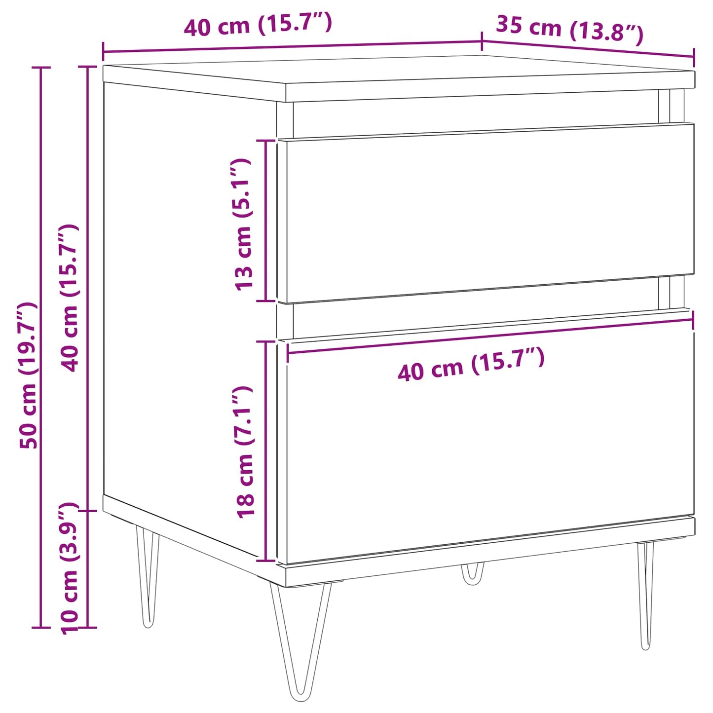 Sängskåp med låda Svart Ek 40 x 35 x 50 cm Konstruerat trä