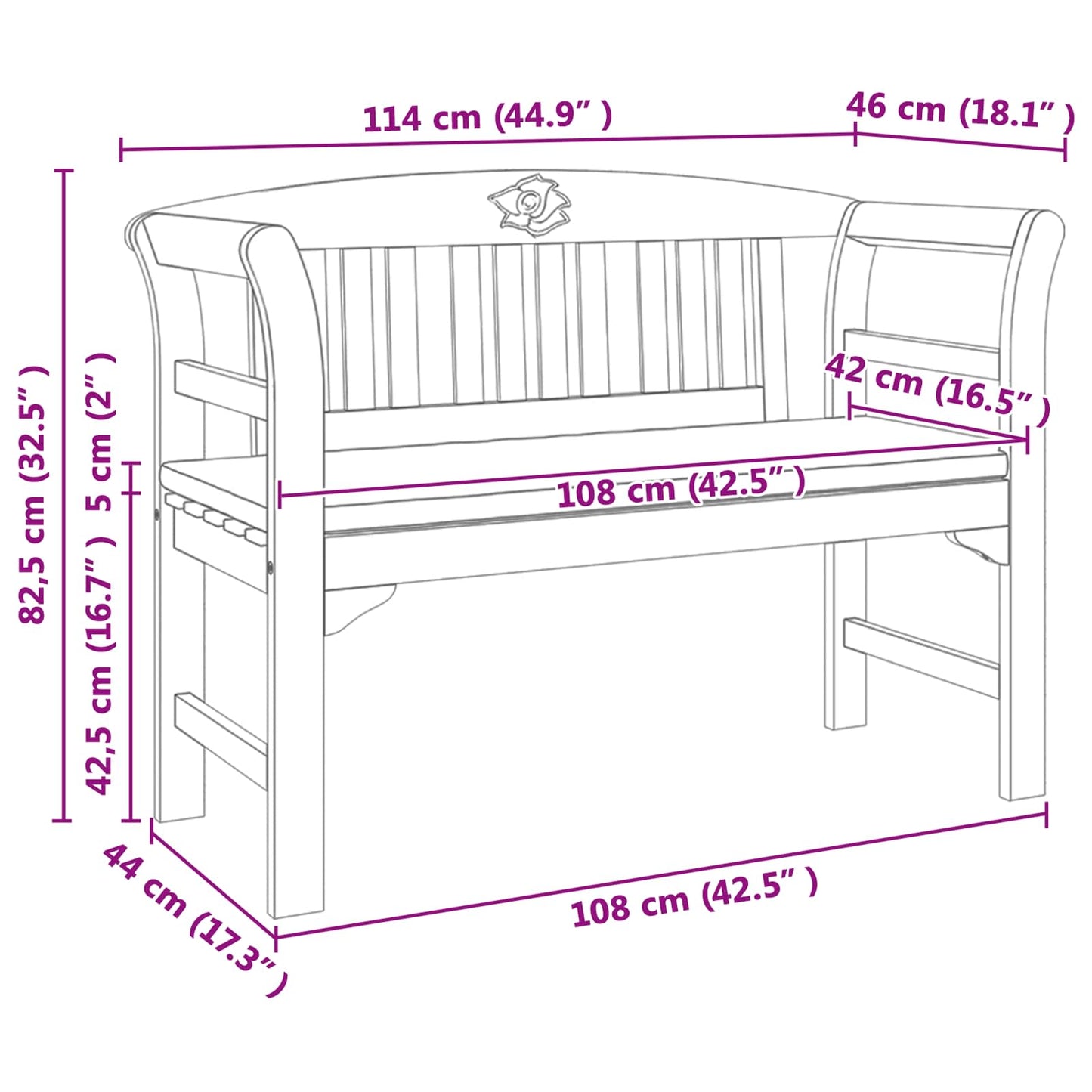 bänk med kudde Naturlig Olja Ytbehandling 114 x 46 x 82,5 cm
