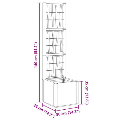 Trädgårdsplanterare med trellis Brun 36 x 36 x 140 cm PP