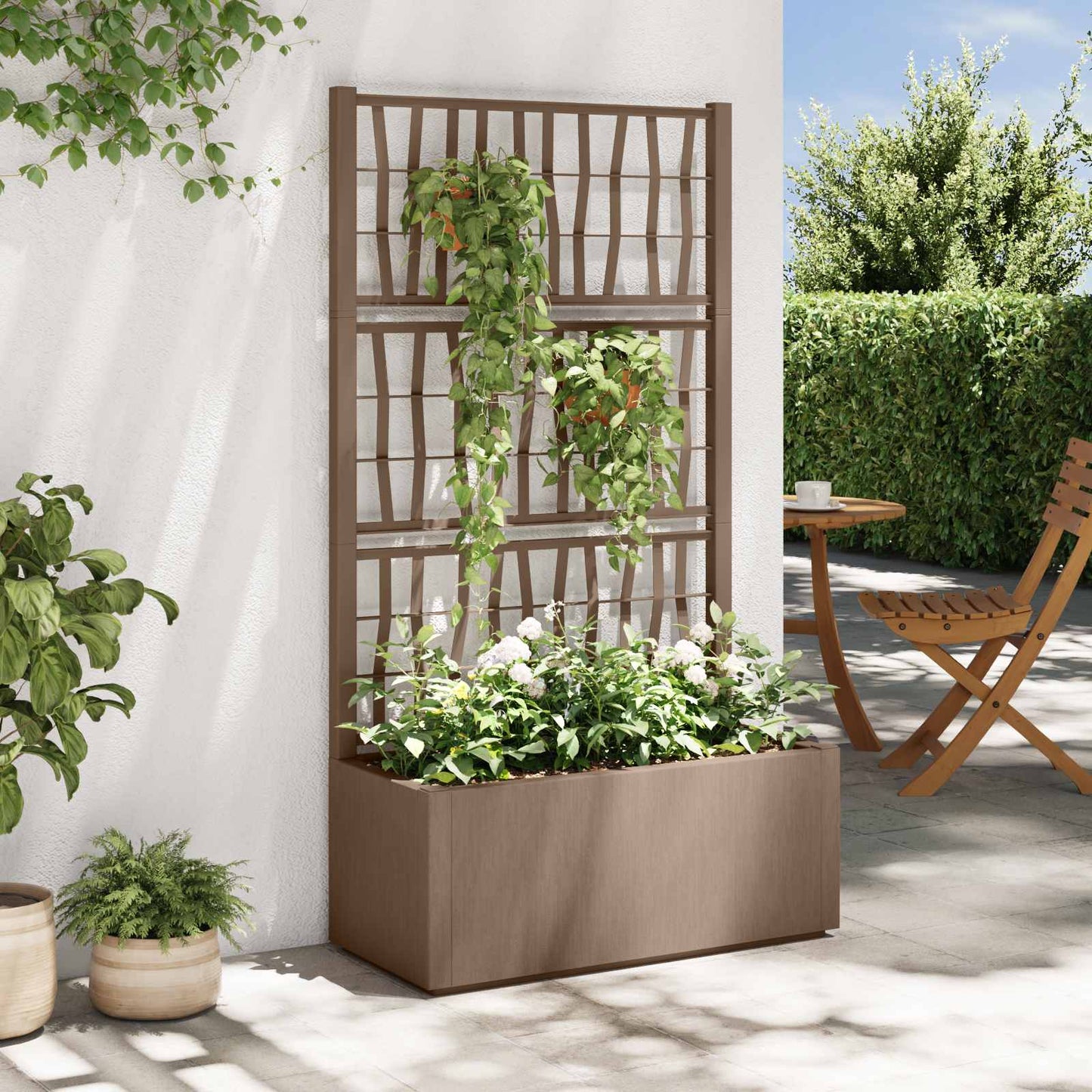 Trädgårdsplanterare med trellis Brun 80 x 36 x 140 cm PP