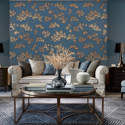 DUTCH WALLCOVERINGS Tapet tall guld och blå