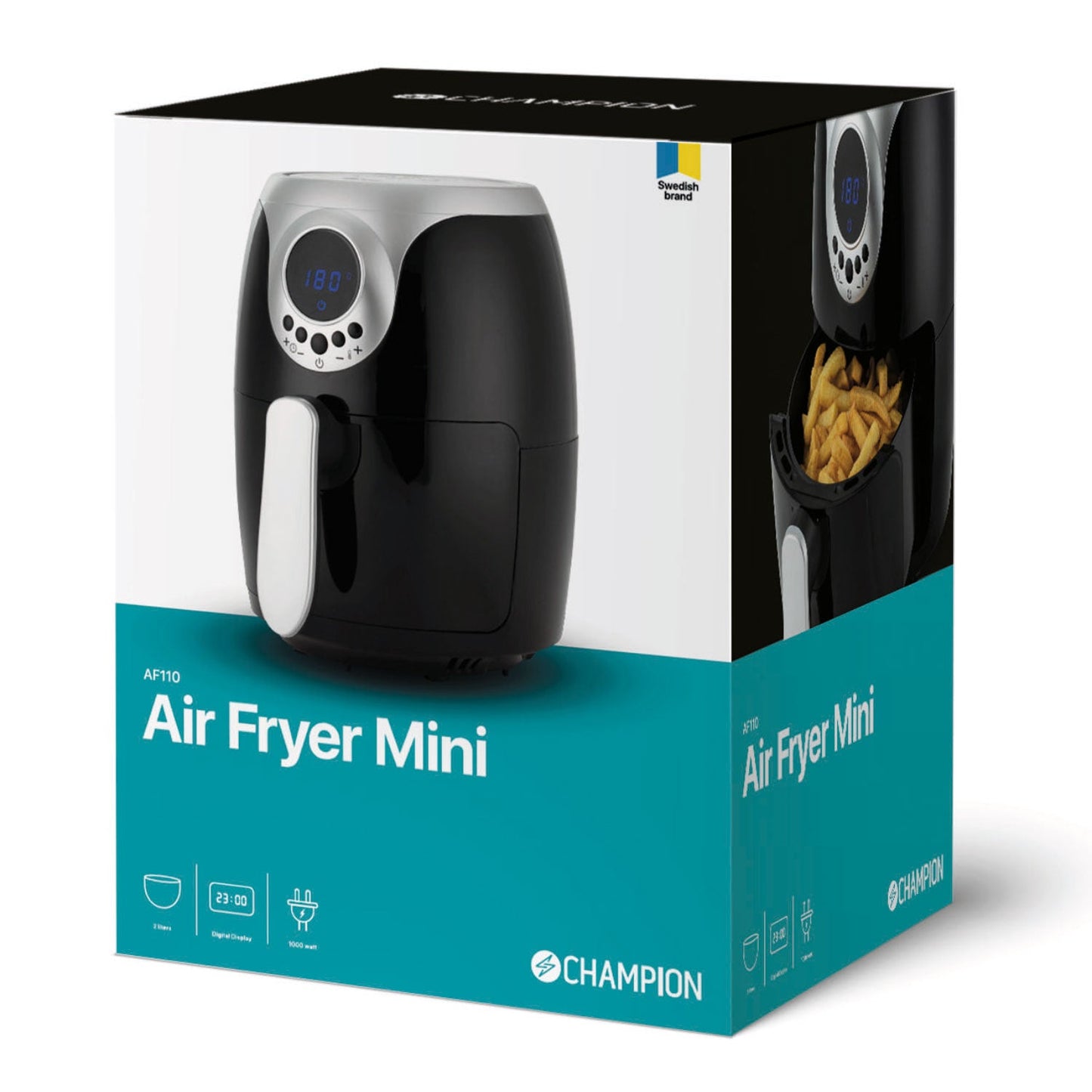 Champion Air Fryer Mini 2,0L 1000W Svart/Silver