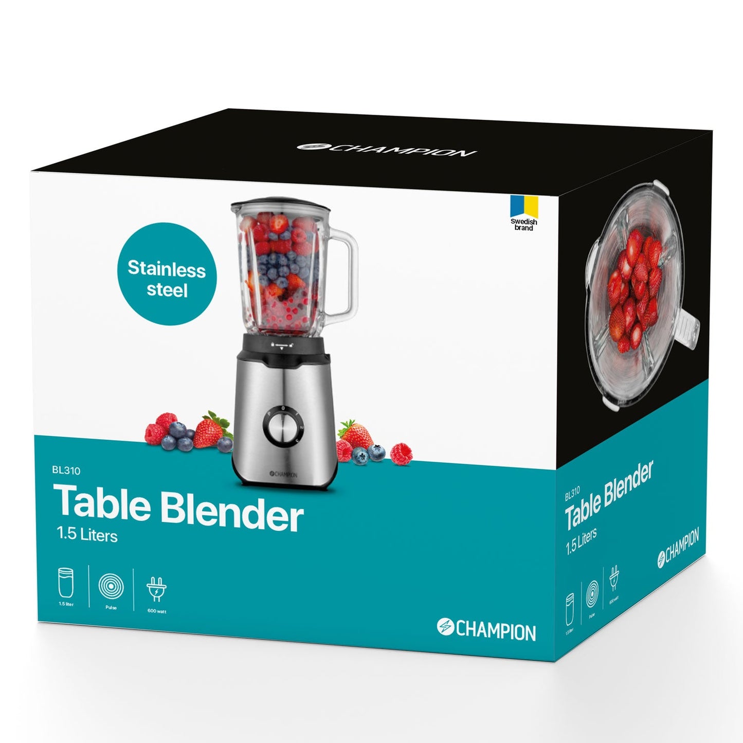 Champion Blender 1,5L 600W Glaskanna Rostfri