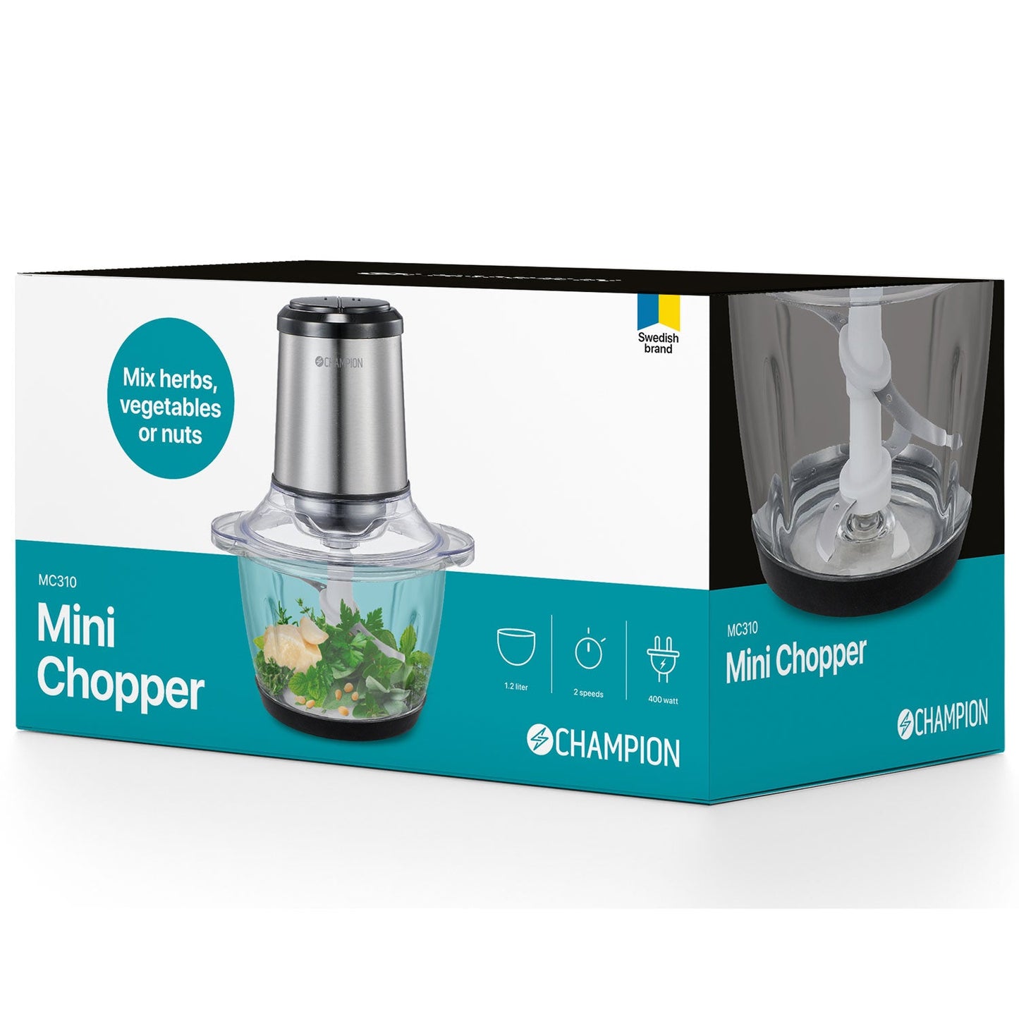 Champion Mini Chopper 1,2L 400W Glasskål Rostfri