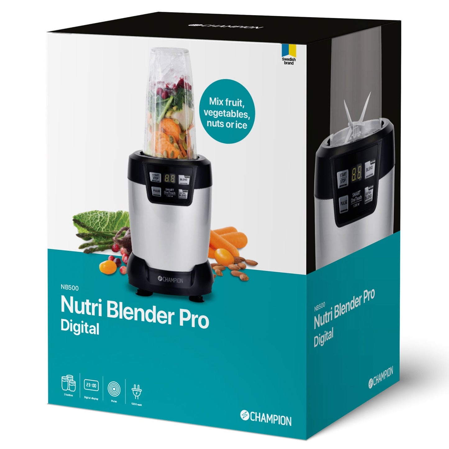 Champion Nutrition Blender Pro Digital 1200W Svart/Silver