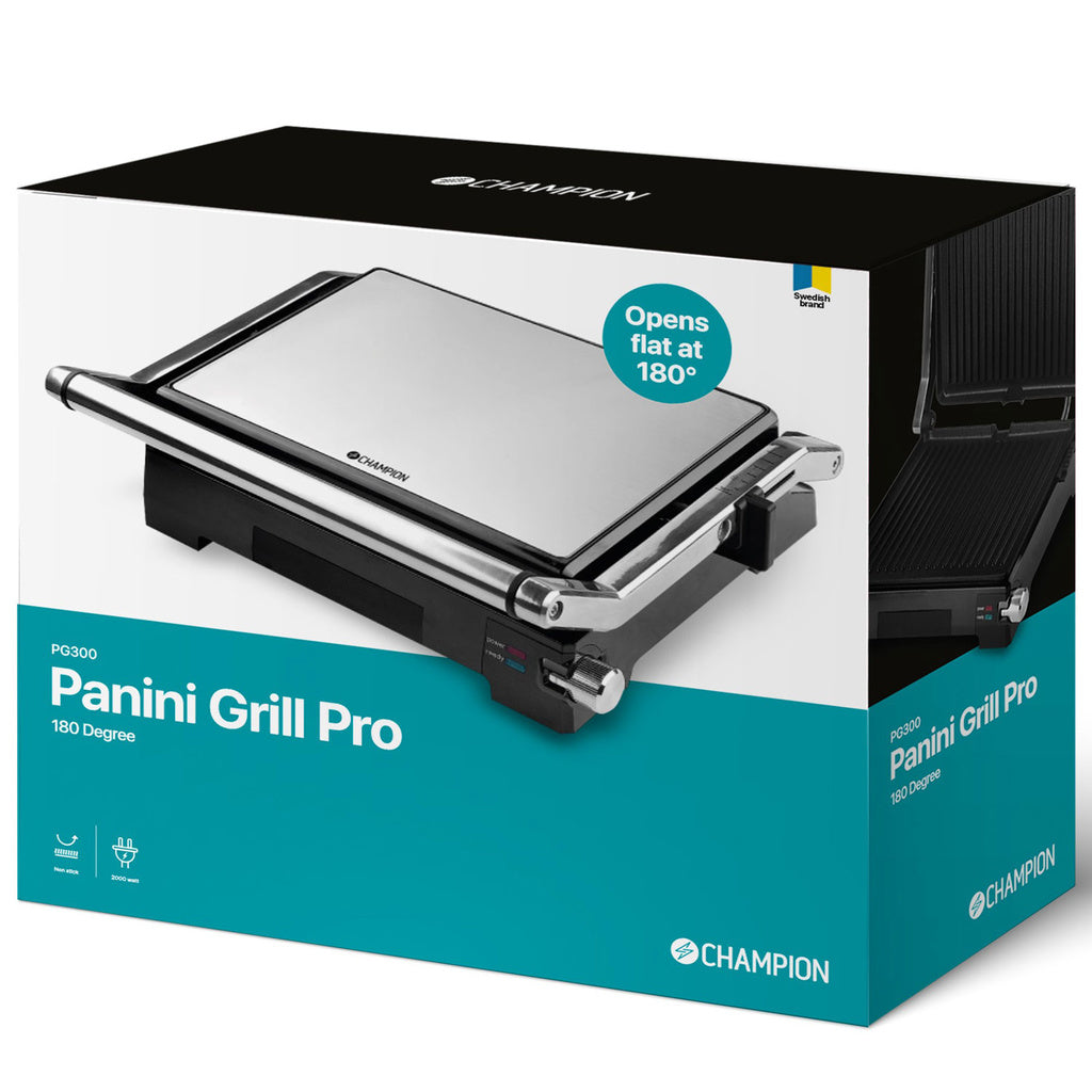 Champion Paninigrill Pro 2in1 med Bordsgrill 2000W Rostfri