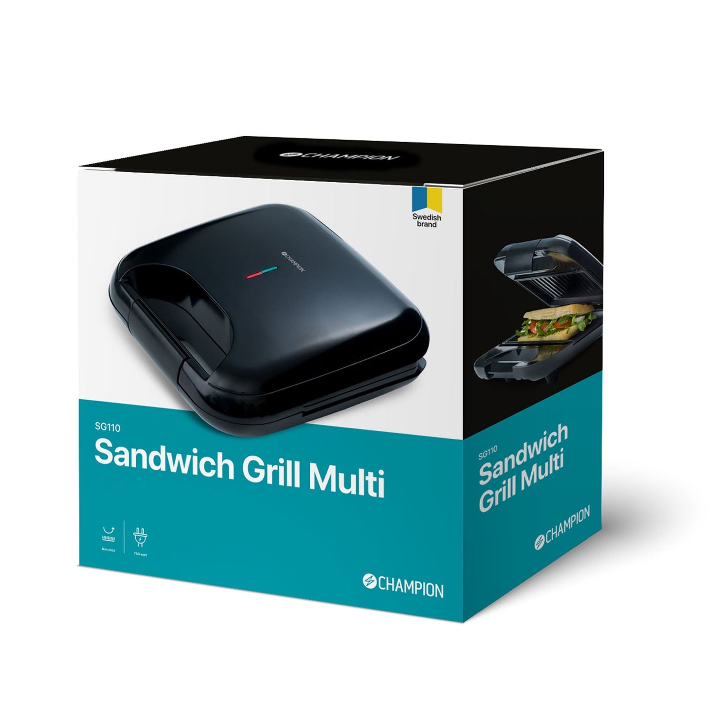 Champion Smörgåsgrill Multi 22x12cm 750W Svart