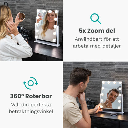 Liten Hollywood sminkspegel med belysning – LED lampor, 44x30 cm, vit